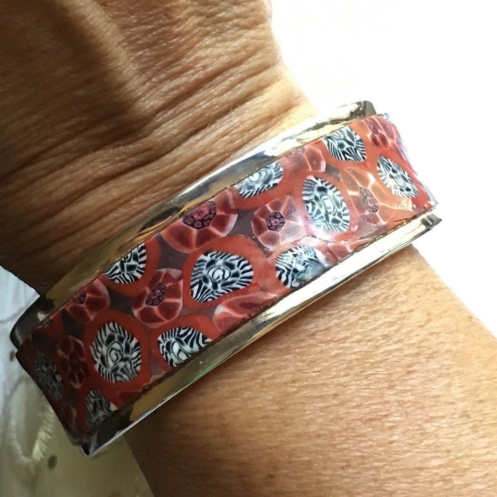 Sterling Silver Multicolor Polymer Cuff Bangle - image 3